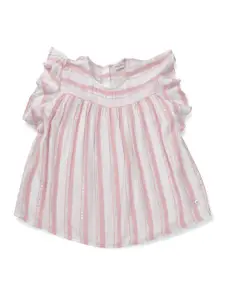 Gini and Jony Infants Girls Striped Flutter Sleeves Cotton A-Line Top