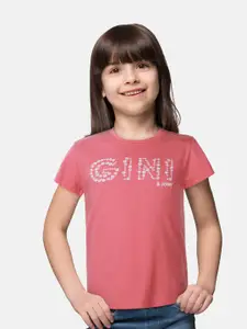 Gini and Jony Girls Typography Printed Cotton Tshirt