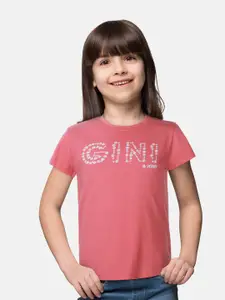 Gini and Jony Girls Typography Printed Cotton T-Shirt