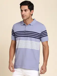 Dennis Lingo Striped Polo Collar Comfortable Pure Cotton Regular Fit T-shirt
