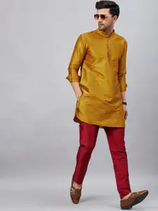 VASTRAMAY Mandarin Collar Curved Hem Straight Kurta with Pyjamas