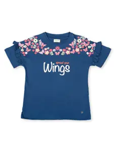 Gini and Jony Infant Girls Ruffles Typography Printed Cotton Top