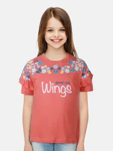 Gini and Jony Girls Floral Printed Flutter Sleeves Cotton Top