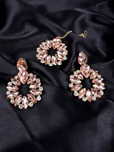 VAGHBHATT Rose Gold-Plated Crystal Studded Maang Tika and Earrings
