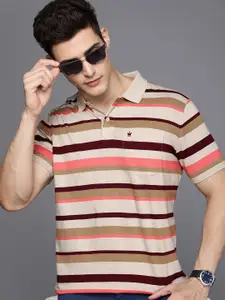 Louis Philippe Striped Polo Collar Cotton T-shirt