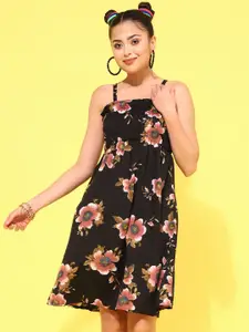 Oomph! Floral Printed Sleeveles Fit & Flare Dress