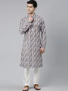 TheEthnic.Co Abstrct Printed Mandarin Collar Pure Cotton Kurta with Pyjamas