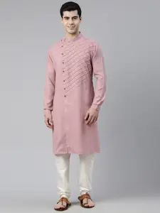 TheEthnic.Co Self Design Angrakha Pure Cotton Kurta with Churidar