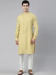 TheEthnic.Co TheEthnic Co Self Design Angrakha Pure Cotton Kurta with Churidar