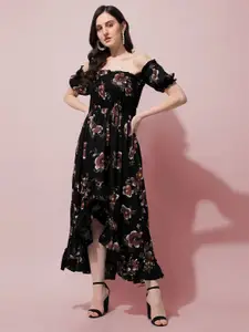Oomph! Floral Print Off-Shoulder Fit & Flare Maxi Dress