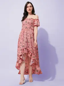 Oomph! Floral Print Off-Shoulder Crepe Fit & Flare Midi Dress