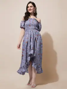 Oomph! Floral Print Off-Shoulder Asymmetrical Maxi Dress