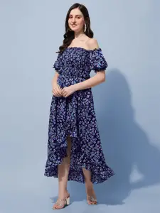 Oomph! Floral Printed Off-Shoulder Fit & Flare Maxi Dress