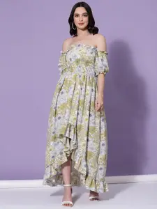 Oomph! Floral Printed Cold-Shoulder Sleeve Maxi Dress