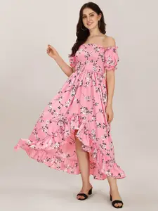 Oomph! Floral Printed Off-Shoulder Fit & Flare Maxi Dress
