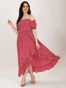 Oomph! Printed Off-Shoulder Puff Sleeve Maxi Dress