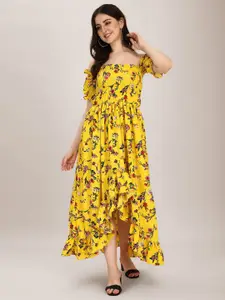 Oomph! Floral Print Off-Shoulder Puff Sleeve A-Line Maxi Dress