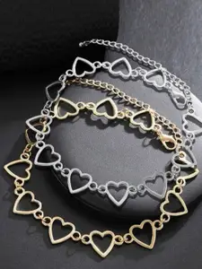 OOMPH Set Of 2 Gold Plated Heart Choker Statement Necklace