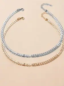 OOMPH Set Of 2 Gold Plated Delicate Choker Necklace