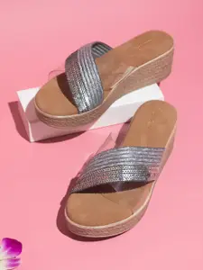 Inc 5 Suede Embellished Textured Wedge Heels