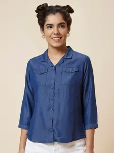 Globus Women Blue Three-Quarter Sleeves Shirt Style Top