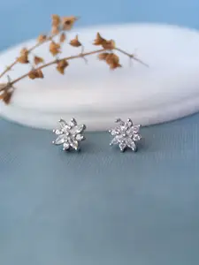 MANNASH Rhodium-Plated Floral Studs Earrings
