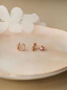MANNASH Rose Gold-Plated Floral Studs Earrings