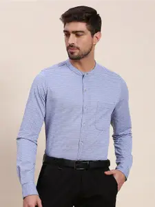 INVICTUS Horizontal Striped Band Collar Original Slim Fit Knit Formal Shirt