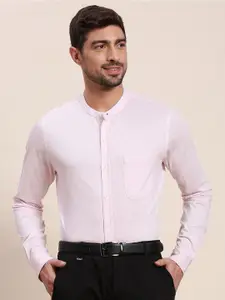 INVICTUS Horizontal Striped Band Collar Original Slim Fit Knit Formal Shirt