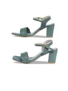 FABBHUE Olive Green Block Sandals with Buckles