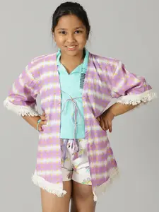 KiddoPanti Girls Printed Pure Cotton Kaftan Shrug