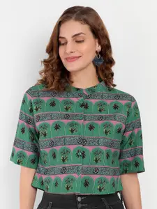 Rediscover Fashion Floral Printed Mandarin collar Pure Cotton Top