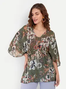 Rediscover Fashion Floral Printed Extended Sleeves Georgette Top