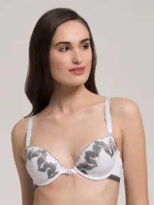 MAKCLAN Floral Printed Underwired Lightly Padded All Day Comfort Dry Fit Plunge Bra