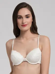 MAKCLAN Floral Lace Underwired Lightly Padded All Day Comfort Dry Fit Plunge Bra
