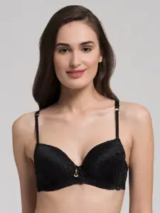 MAKCLAN Floral Plunge Bra - Medium Coverage Underwired Heavily Padded