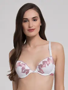 MAKCLAN Floral Printed Underwired Lightly Padded All Day Comfort Dry Fit Plunge Bra