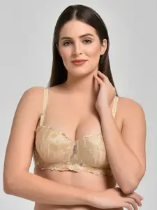 MAKCLAN Floral Lace Medium Coverage Underwired Lightly Padded Plunge Bra