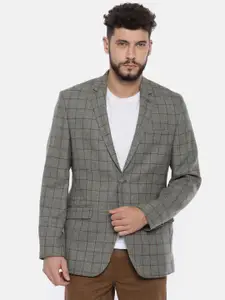 Park Avenue Grey & Brown Checked Slim Fit Single-Breasted Smart Casual Blazer