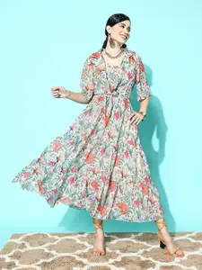 ZOLA Floral Print Chiffon A-Line Maxi Dress with Shrug