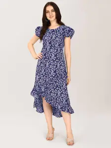 Oomph! Floral Printed Flutter Sleeves Ruffled A-Line Midi Dress