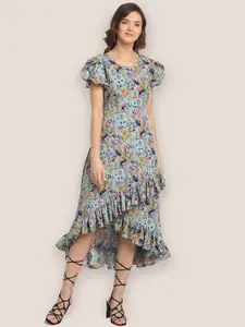 Oomph! Floral Print Crepe A-Line Midi Dress