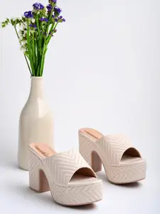 Shoetopia Textured Open Toe Block Heels