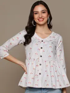 MALHAAR Ethnic Motifs Printed V-Neck Shirt Style Top