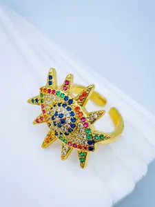 ZIVOM Gold-Plated Studded Studded Evil Eye Adjustable Finger Ring