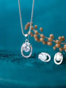 MANNASH 925 Sterling Silver Rhodium-Plated CZ-Studded Necklace & Earrings