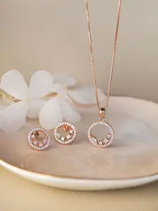 MANNASH 925 Sterling Silver 18 KT Rose Gold-Plated CZ-Studded Necklace & Earrings