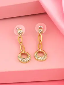 Estele Gold Plated Stone Studded Drop Earrings