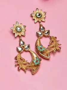 Estele Gold-Plated Kundan & Floral Designed Drop Earrings