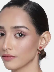 Estele Gold Plated Stone Studded Drop Earrings